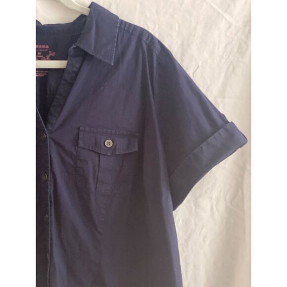 Sonoma SS Top Navy Blue Button Front Blouse Front Chest Pockets Woman 2X - Picture 5 of 10